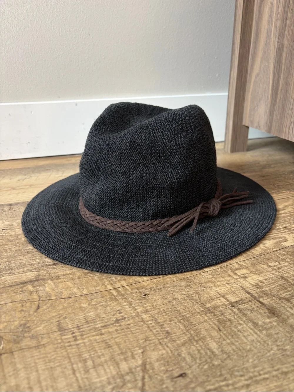 Scala Pronto Black Knit Safari Hat with Braided Band